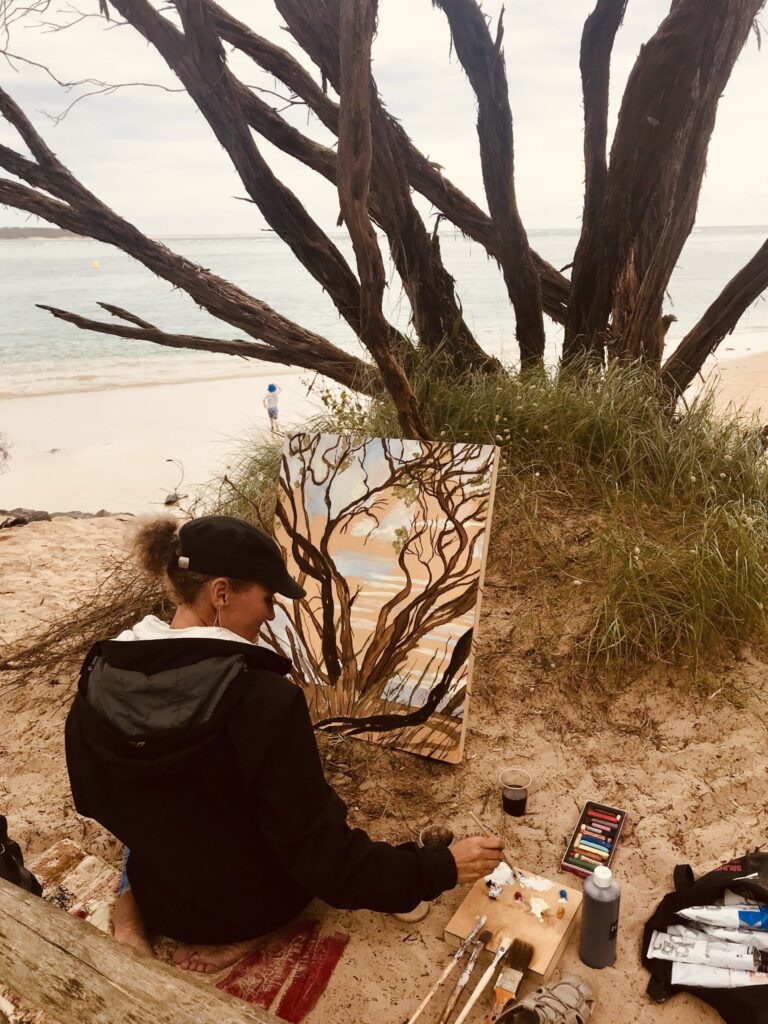 Painting insitu during my Artist in Residency at OffShore Surf School 2018/19