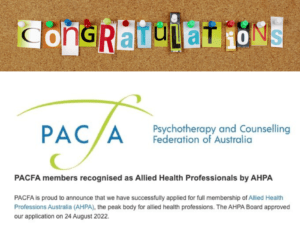 Congratulations PACFA for successfully achieving full membership of AHPA (Allied Health Professions Australia).